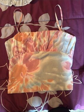 Missguided + Pink & Peach Floral Crop Cami